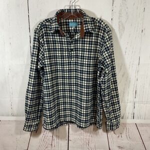 Castaway Nantucket Island Mens M Flannel Plaid Pullover Shirt Corduroy Elbow